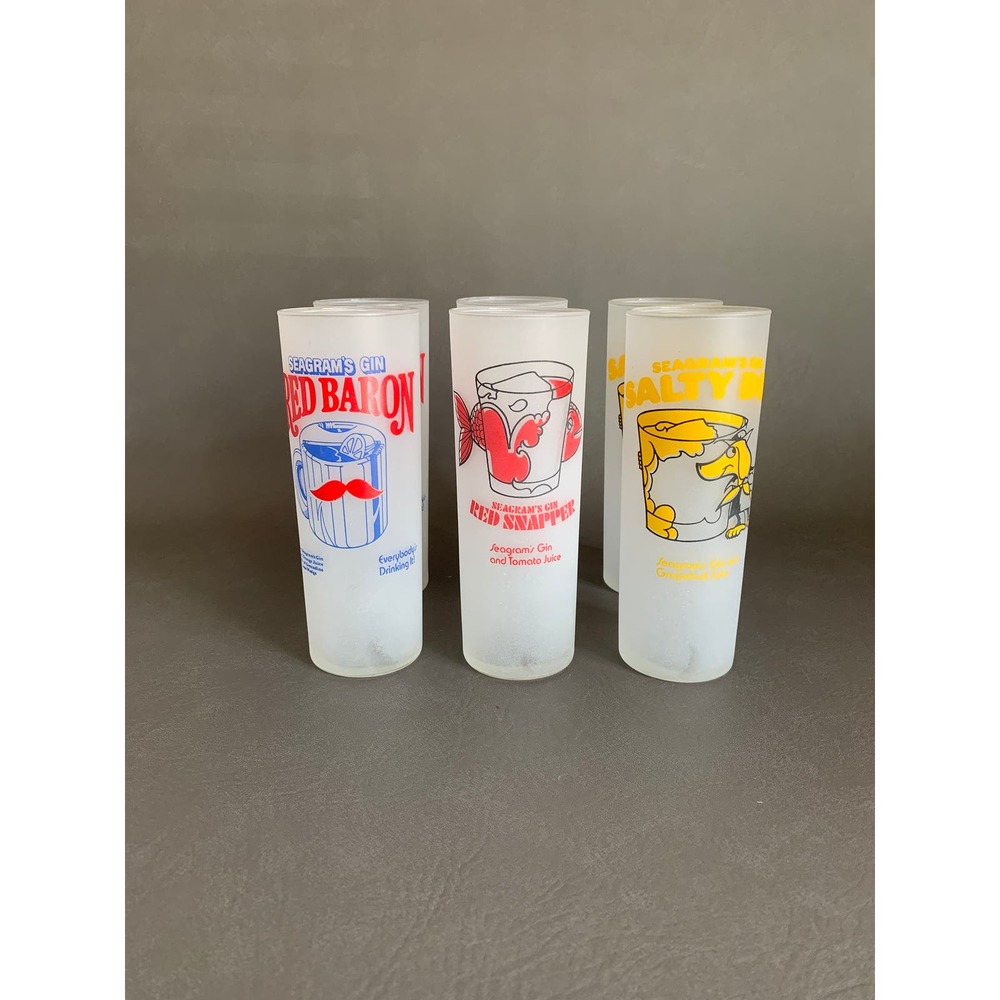 Vintage Seagrams Frosted Highball Glasses Set of 6 FEDERAL tall tumblers 6.75” h